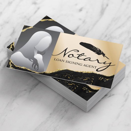Notary Loan Signing Agent Modernes Gold Agate Foto Visitenkarte