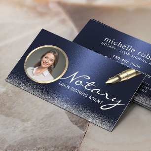 Notary Loan Signing Agent Modernes Navy Blue Foto Visitenkarte
