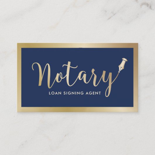 Notary Loan Signing Agent Navy & Gold Foto Visitenkarte (Vorderseite)