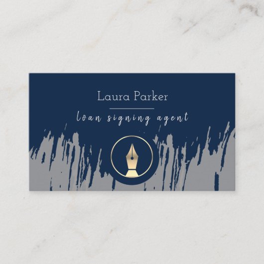 Notary Loan Signing Agent Nib Gray Gold Writer Visitenkarte (Vorderseite)