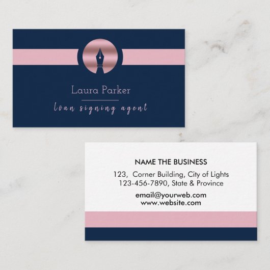 Notary Loan Signing Agent Nib Rose Gold Writer Visitenkarte (Vorne/Hinten)