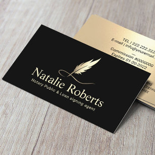 Notary Loan Signing Agent Quill Logo Black & Gold Visitenkarte