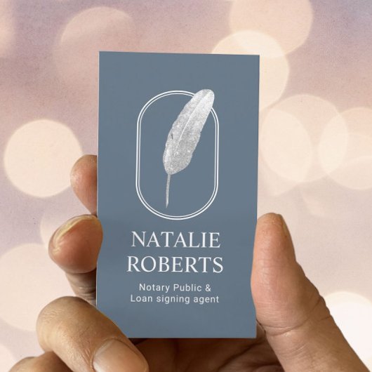 Notary Loan Signing Agent Quill Logo Dusty Blue Visitenkarte