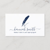 Notary Loan Signing Agent Quill Logo Schlicht Navy Visitenkarte (Vorderseite)