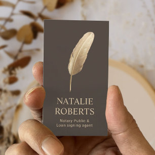 Notary Loan Signing Agent Quill Pen Brown & Gold Visitenkarte