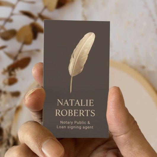 Notary Loan Signing Agent Quill Pen Brown & Gold Visitenkarte