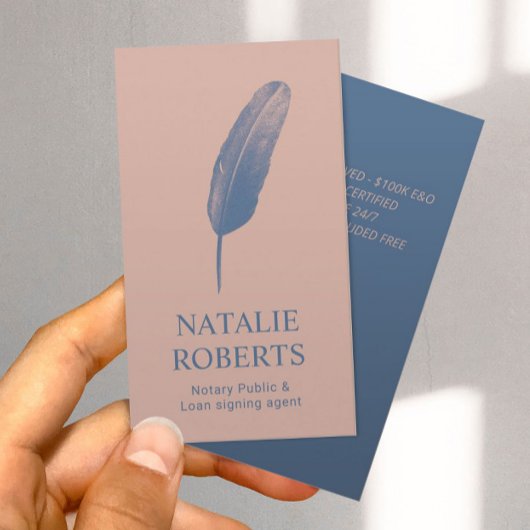 Notary Loan Signing Agent Quill Pen Dusty Rose Visitenkarte