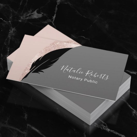 Notary Loan Signing Agent Quill Pen Rose Gold Visitenkarte