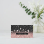 Notary Loan Signing Agent Rose Gold Black Glitzer Visitenkarte (Stehend Vorderseite)