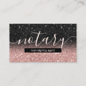 Notary Loan Signing Agent Rose Gold Black Glitzer Visitenkarte (Vorderseite)
