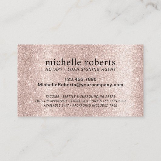Notary Loan Signing Agent Rose Gold Floral Foto Visitenkarte (Rückseite)