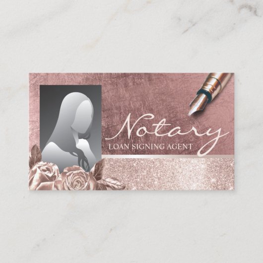 Notary Loan Signing Agent Rose Gold Floral Foto Visitenkarte (Vorderseite)