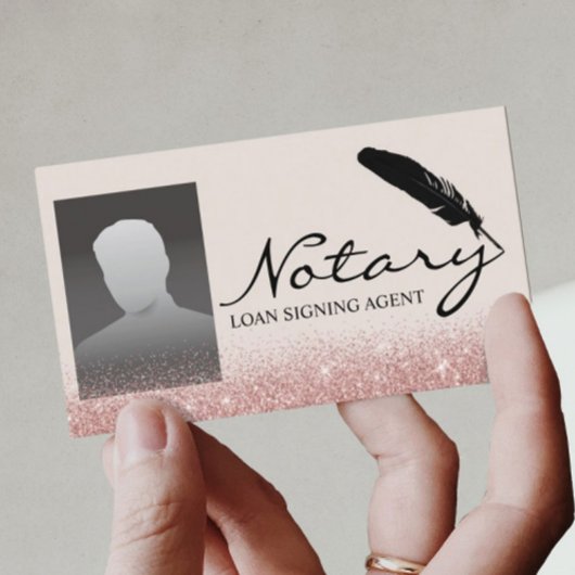 Notary Loan Signing Agent Rose Gold Glitzer Foto Visitenkarte