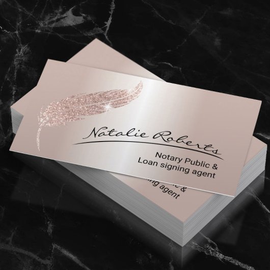 Notary Loan Signing Agent Rose Gold Quill Visitenkarte