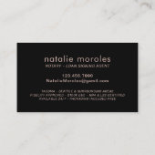 Notary Loan Signing Agent Rose Gold Script Black Visitenkarte (Rückseite)