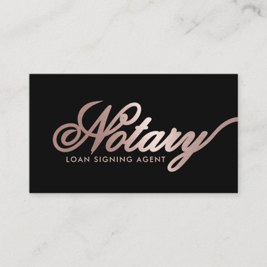 Notary Loan Signing Agent Rose Gold Script Black Visitenkarte (Vorderseite)