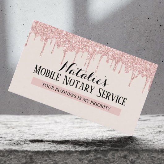 Notary Loan Signing Agent Rose Gold Tropfen Visitenkarte