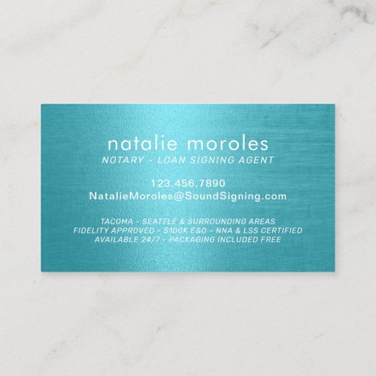 Notary Loan Signing Agent Typography Turquoise Visitenkarte (Rückseite)