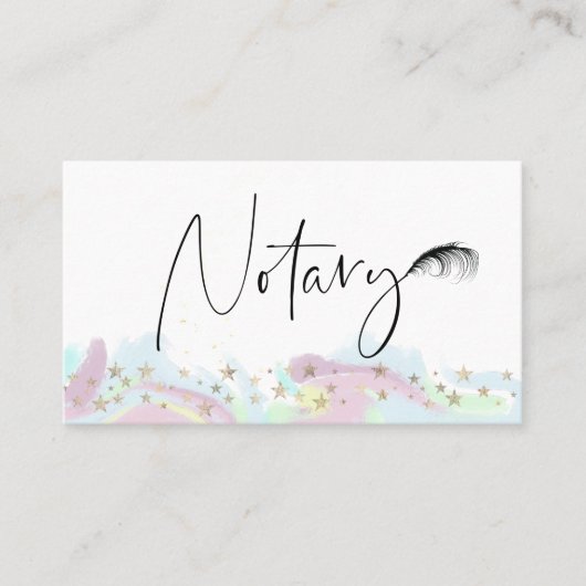 *~* NOTARY Pen Feather Signing Agent FOTO Stars Visitenkarte (Vorderseite)