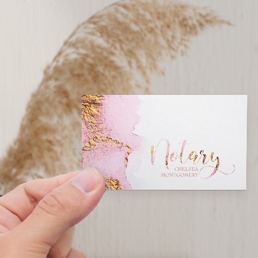 Notary Pink Watercolor und Gold Calligraphy Visitenkarte