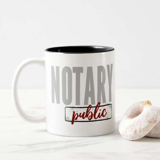 Notary Public Big Schriftart verblasst schwarz mit Zweifarbige Tasse (Mit Donut)