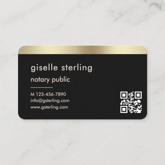Notary Public Black Gold QR Code Visitenkarte (Rückseite)