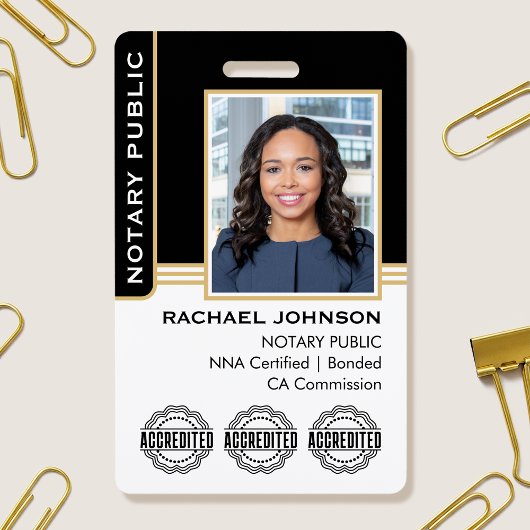 Notary Public Custom Photo Logo ID Black Gold Ausweis
