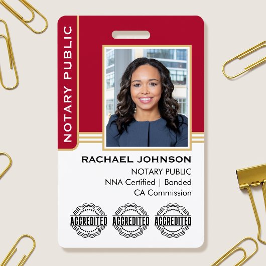 Notary Public Custom Photo Logo ID Red Gold Ausweis