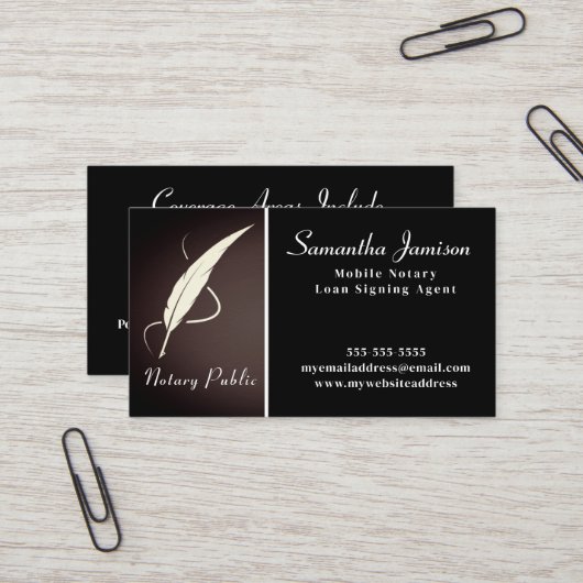 Notary Public Elegant Classic Quill Beruflich Visitenkarte (Vorderseite/Rückseite Beispiel)