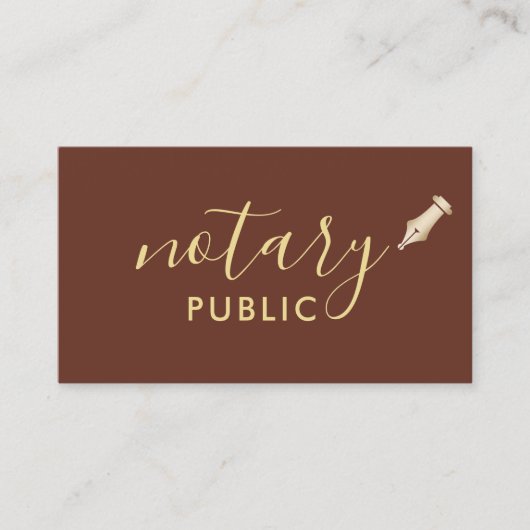 Notary Public Elegant Script Brick Red & Gold Visitenkarte (Vorderseite)