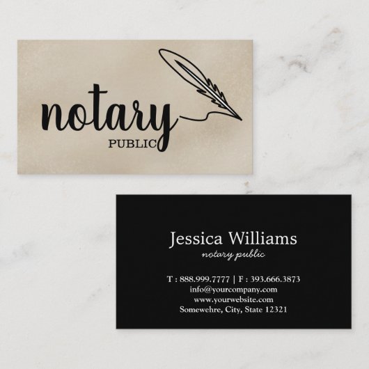 Notary Public Elegante Script Schlicht Black & Whi Visitenkarte (Vorne/Hinten)