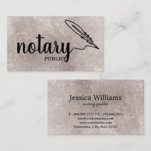 Notary Public Elegante Script Schlicht Black & Whi Visitenkarte (Vorne/Hinten)