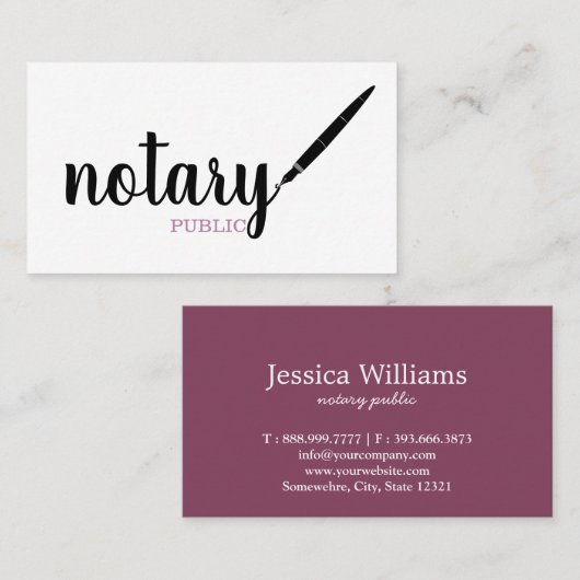 Notary Public Elegante Script Schlicht Black & Whi Visitenkarte (Vorne/Hinten)