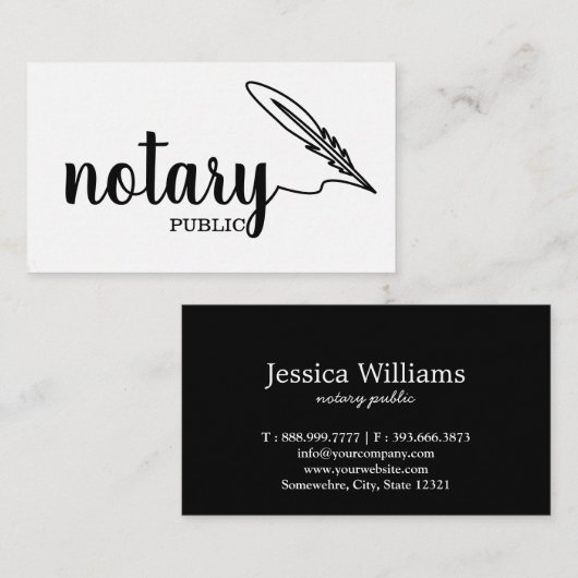 Notary Public Elegante Script Schlicht Black & Whi Visitenkarte (Vorne/Hinten)