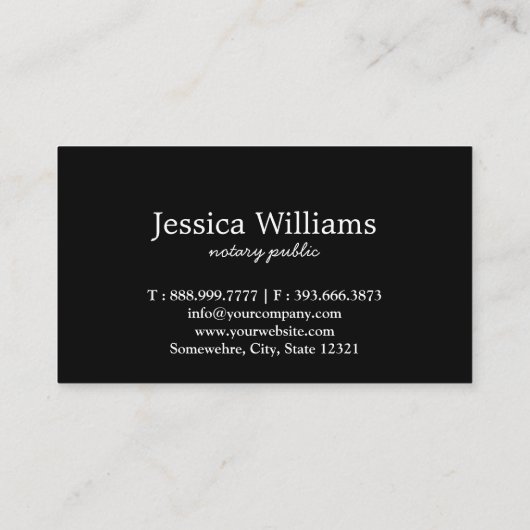 Notary Public Elegante Script Schlicht Black & Whi Visitenkarte (Rückseite)