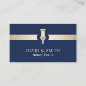 Notary Public Golden Pen Elegante Navy Blue Visitenkarte (Vorderseite)