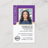 Notary Public Loan Signing Agent ID Purple Gold Visitenkarte (Vorderseite)