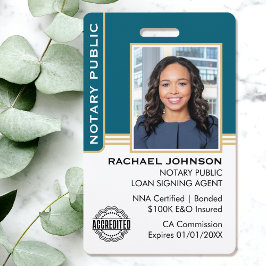 Notary Public Loan Signing Agent ID Teal Gold Ausweis