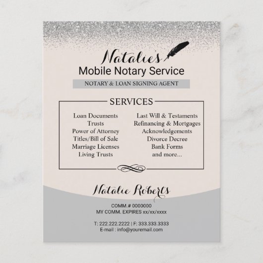 Notary Public Loan Signing Agent Silver Glitter Flyer (Vorne)