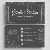 Notary Public Moody Charcoal Gray Floral Script Visitenkarte
