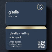 Notary Public Navy Blue Gold QR Code Visitenkarte