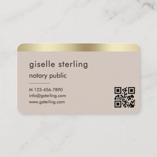 Notary Public Neutral Gold QR Code Visitenkarte (Rückseite)