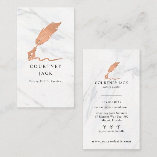 Notary Public Services Luxury Marble Rose Gold Visitenkarte (Vorne/Hinten)