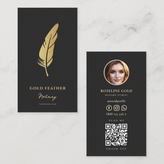 Notary Public Signing Agent Consultant Black Gold Visitenkarte (Vorne/Hinten)