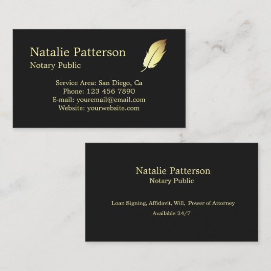 Notary Services Black Modern Business Card Visitenkarte (Vorne/Hinten)
