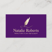 Notary Signage Agent Lila & Gold Quill Logo Visitenkarte (Vorderseite)