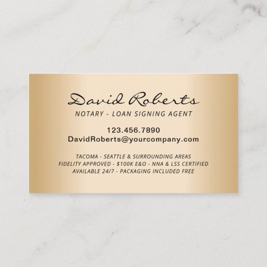 Notary Signing Agent Beruflich Black Gold Foto Visitenkarte (Rückseite)