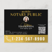 Notary Signing Agent Black Gold Photo QR Code Postkarte (Vorderseite)