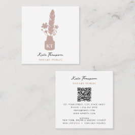 Notary Signing Agent Calligraphy Pink Floral Quill Quadratische Visitenkarte