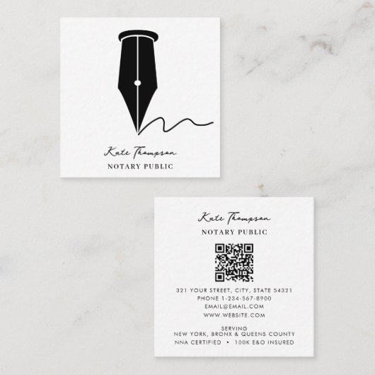 Notary Signing Agent Calligraphy QR Code Quadratische Visitenkarte (Vorne/Hinten)